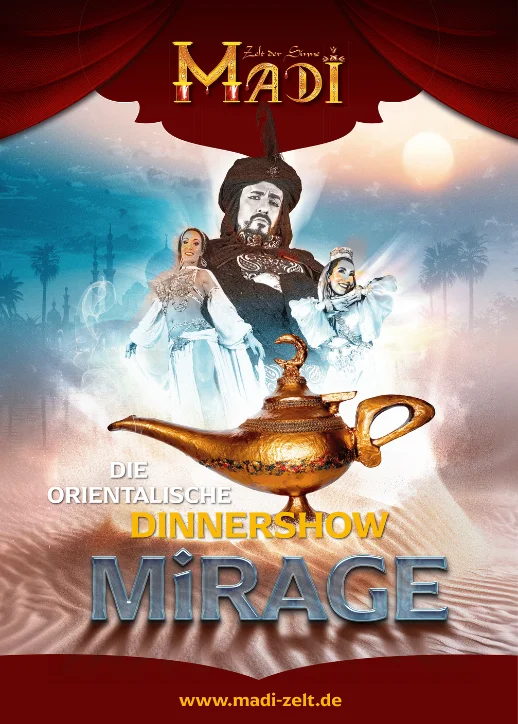 Dinner-Show im Mirage Berlin, wo Künstler auf der Bühne eine lebendige Darbietung für die Gäste bieten.