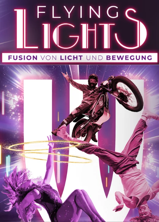 Die Show "Flying Lights" im Wintergarten Varieté Berlin zeigt fliegende Lichter, die Licht und Beugung vereinen.