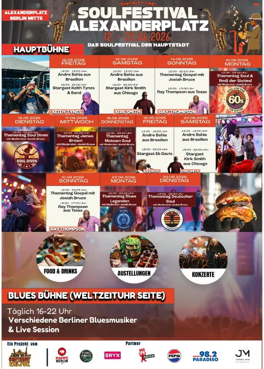Soulfestival Alexanderplatz Flyer mit Bühnenprogramm