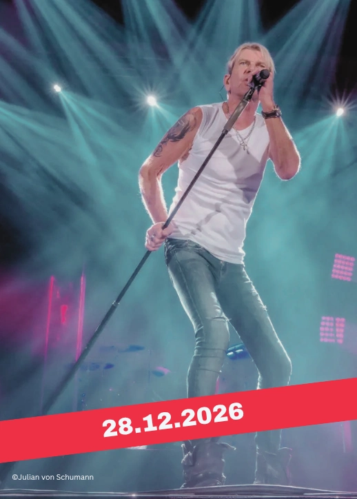 Matthias Reim live auf der Bühne beim Konzert am 28.12.2026 für 35 Jahre Verdammt ich lieb dich